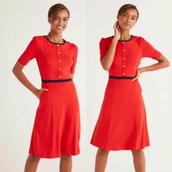 Boden Maria Ponte Red Dress Size 4R Knee Length Knit Black Trim - Picture 14 of 15